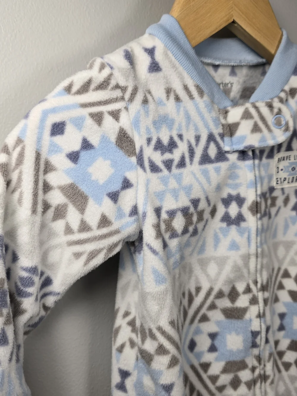 Baby Fleeze Footed One-Piece - Blue Geometric Print 9M